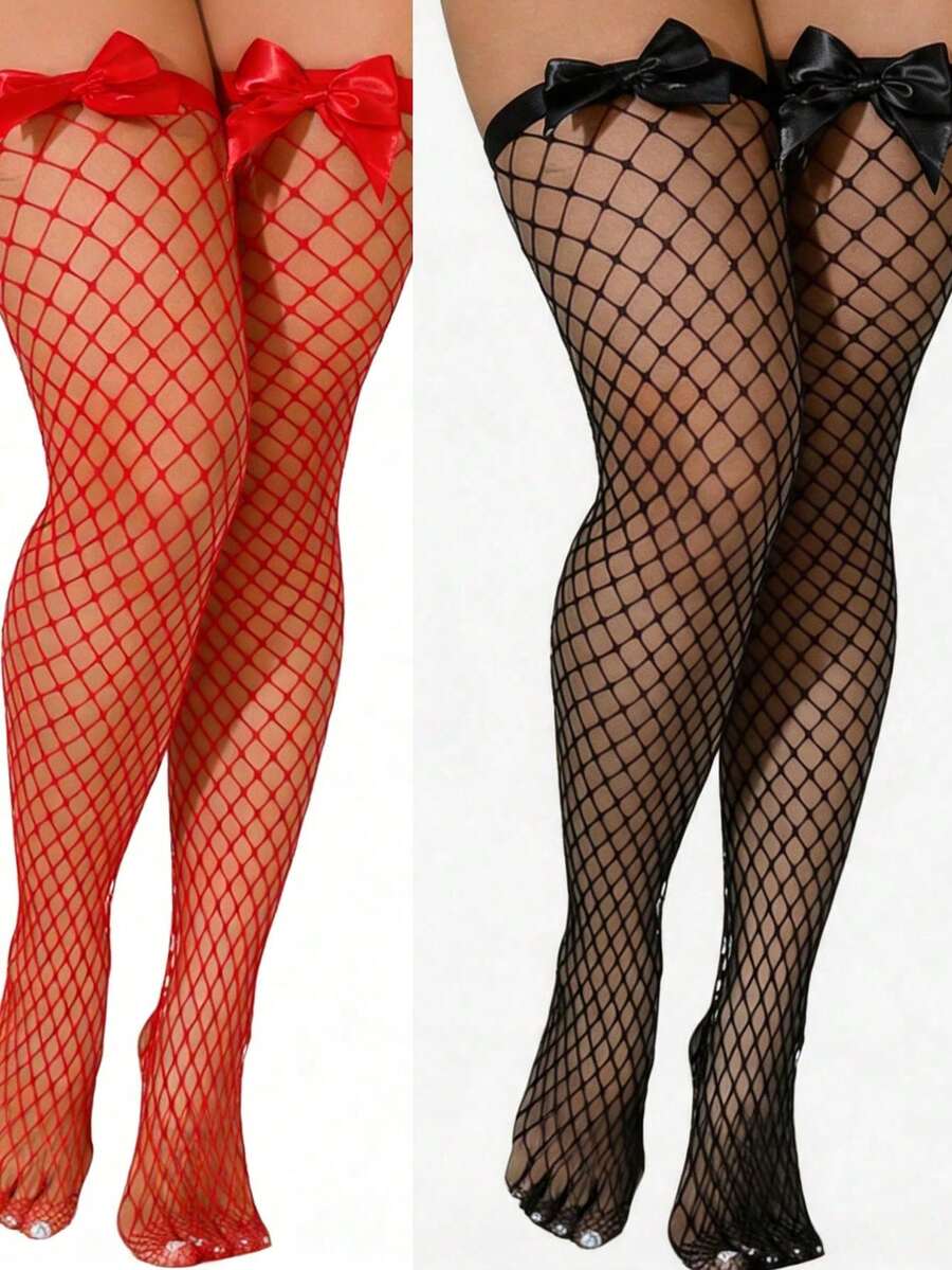 Bow Decor Fishnet Thigh High S - Fishnet Stocking Women 评论和价格